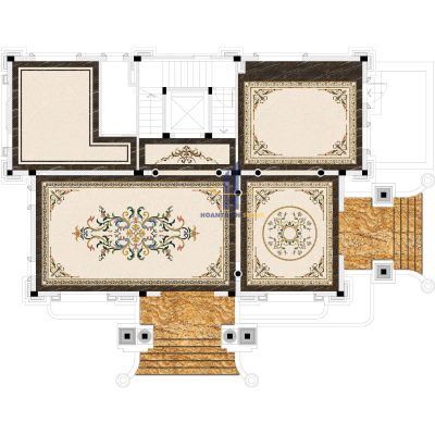 Bản thiết kế hoa văn đá marble nghệ thuật cho sảnh khách sạn phong cách tân cổ điển với họa tiết CNC tinh xảo, bố cục đối xứng sang trọng và phối màu đá tự nhiên cao cấp.