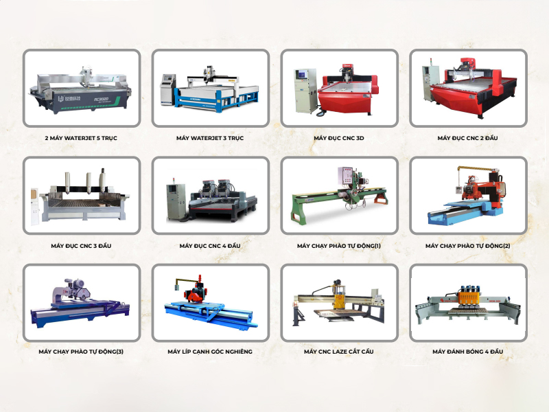 Trang thiết bị máy móc hỗ trợ gia công các hạng mục đá.